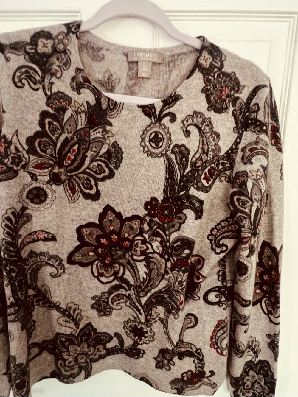 Cashmere Blend Paisley-Print Gray Sweater by Charter Club